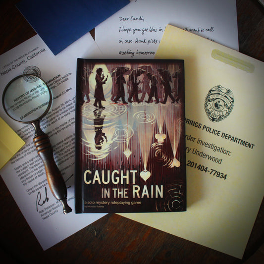 Caught in the Rain Solo Mystery TTRPG Deluxe Bundle Hardcover, Journal and Cards by Ravenridge Press
