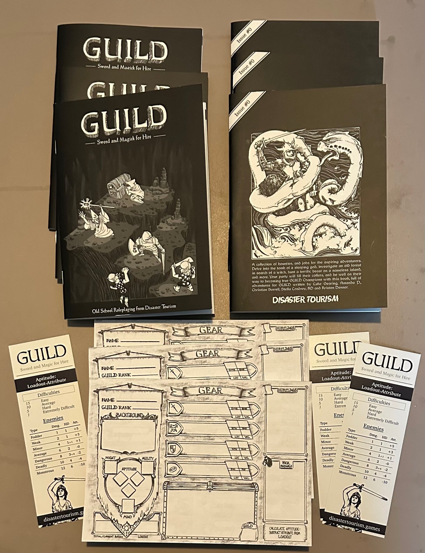 Guild Sword and Magick for Hire Kickstarter package by Disaster Tourism